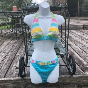 La Blanca, Halter Style, Bright Multi-Colored, Striped, Bikini